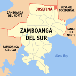 Mapa de Zamboanga del Sur con Josefina resaltado