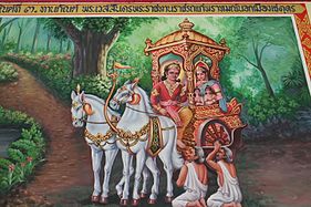 Vessantara gives away the cart to a brahmin.