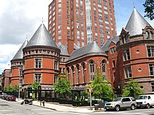 The original New York Cancer Hospital,[25] built between 1884 and 1886, now housing, at 455 Central Park West and 106th Street