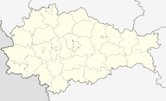Mapa konturowa obwodu kurskiego, po lewej znajduje się punkt z opisem „Niekrasowo”