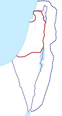 Map of Palestine with three proposed boundaries, one of which was accepted