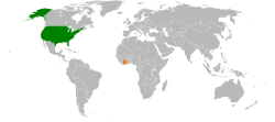 Map indicating locations of USA and Ivory Coast