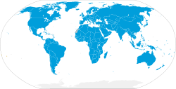Карта на земјите членки на ООН и нивните зависности признаени од ООН.