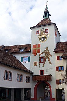 Fassadenmalereien am oberen Stadttor (1912/13 und 1949/50) in Liestal von Otto Plattner (1886–1951)