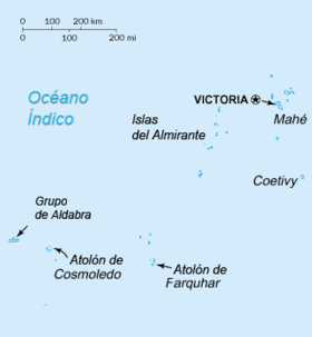 Localización de las Amirantes en las Seychelles