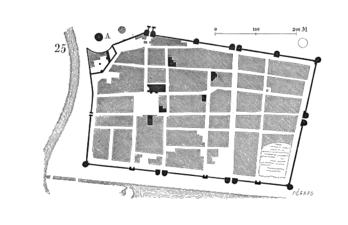 The medieval street layout of Aigues-Mortes, France, developed into a crusader port during the 13th century.