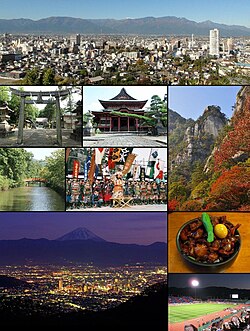 View from Sakaorimiya Kai-Zenko-ji, Kakueno in autumn Moats of Kofu Castle, Takeda Shingen festival Night view of Kofu, Kofu motsu-ni stew Kose Sports Stadium