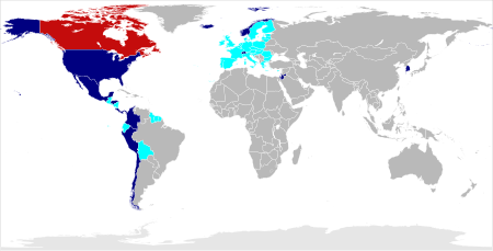 Pays ayant des accords commerciaux avec le Canada (en juillet 2017) Canada Accords en vigueur Accords en cours de négociation