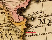 Тарки на карте Henri Chatelain — Carte de la Turquie, de L'Arabie et de la Pers avec leurs dependances. 1719-й год. Отмечено маркером.