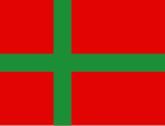 Die bekannteste Variante der inoffiziellen Flagge Bornholms: die Bornholmer Flagge, die auch Touristenflagge (Turistflaget) genannt wird