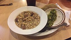 Noqkwivi and blue corn tortillas, a traditional Hopi dish.