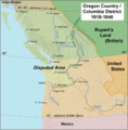 Image 8Map of the Oregon Country, with most heavily disputed area highlighted. The 1846 Oregon Treaty awarded this area to the U.S. (from History of Oregon)