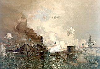 Battle between the USS Monitor and CSS Virginia.