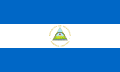 The flag of Nicaragua, a charged horizontal triband.