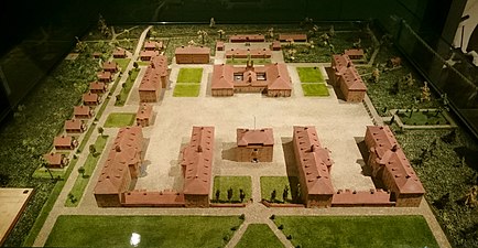 Modell i skala 1:200 över regementets kasernområde vid Armémuseum.