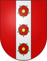 Escut de la comuna suïssa de Morens, amb camper i tres roses de gules, aquestes sobre un pal d'argent