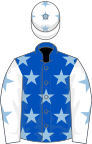 Royal blue, light blue stars, white sleeves, light blue stars and stars on cap