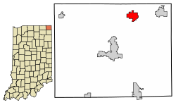 Location of Fremont in Steuben County, Indiana.