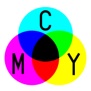 U CMYK modelu boja, koji se koristi u štampi u boji, cijan, magenta i žuta kombinacija čine crnu. U praksi, s obzirom da mastila nisu savršena, dodaje se i malo crnog mastila.