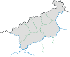 Mapa konturowa kraju usteckiego, blisko prawej krawiędzi nieco u góry znajduje się punkt z opisem „Dolní Podluží”