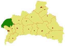 Kamjaněcký rajón (zeleně) na mapě Brestské oblasti