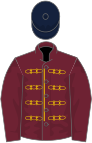 Claret, gold braid, claret sleeves, dark blue cap