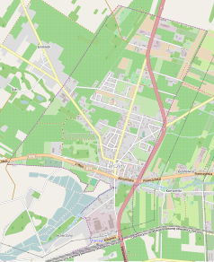 Mapa konturowa Tarczyna, na dole znajduje się punkt z opisem „Browar Tarczyn”