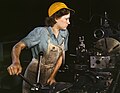 During the Second World War, women often did work that had been done by men beforehand.This image shows a woman working in a factory, in the 1940s.