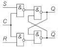Схема синхронного RS-тригера на елементах 2І-НЕ