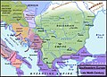 Le sud-est de l'Europe au IXe siècle y compris la principauté de Blatnograd et la Bulgarie au-delà du Danube.