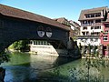 Holzbrücke über die Limmat in Baden, Schweiz