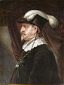 Christian IV som eldre med hårpisk. Kongen ble malt i profil etter at han mistet sitt ene øye under slaget på Kolberger Heide i 1644.
