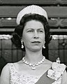 The Queen wearing the Coronation Earrings and matching necklace at the opening of the New Zealand Parliament in 1963. She also wore the Kokoshnik Tiara.