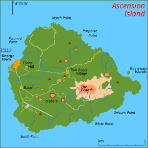 Mapa ostrova Ascension