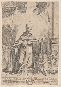 Saint Thomas of Villanova, etching of 1658 after the painting by Cantofoli