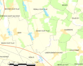 Mapa obce Cessey-sur-Tille