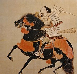 『기마무자상』(교토 국립 박물관 소장) 종래 아시카가 다카우지 상으로 여겨져 왔으나, 모로나오이라는 설이 있다.
