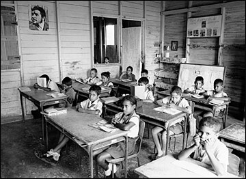 Cuban schoolchildren in a classroom in the province of Guantánamo