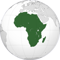 Ligging van Afrika op 'n wêreldkaart