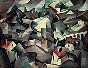 Albert Gleizes, 1910–11, Paysage (Landscape, Les Maisons), oil on canvas, 71 x 91.5 cm. Reproduced frontispiece (titled Les Maisons, dated 1910) catalogue Galeries Dalmau, Exposició d'Art Cubista, Barcelona, 1912