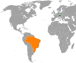 Map indicating locations of Austria and Brazil