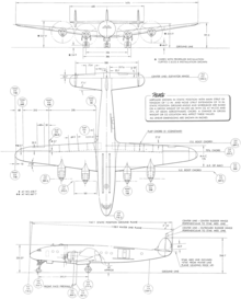 3-view line drawing of the Lockheed Model 649 Constellation