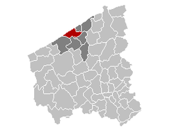 Ligging van Oostende in die provinsie Wes-Vlaandere