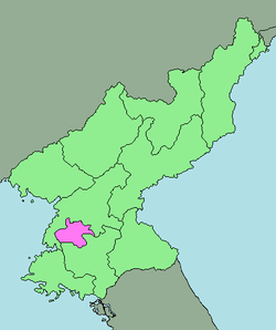 Bản đồ CHDCND Triều Tiên với Bình Nhưỡng được tô sáng