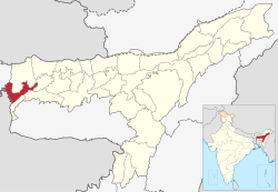 Dhubri district's location in Assamको अवस्थिति