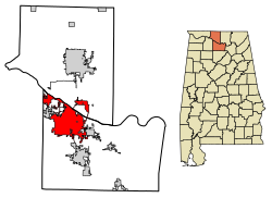 Location in Limestone County and Morgan County, Alabama