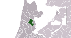 Highlighted position of Purmerend in a municipal map of North Holland