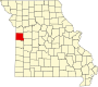 Harta statului Missouri indicând comitatul Cass