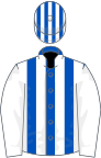 Royal blue and white stripes, white sleeves