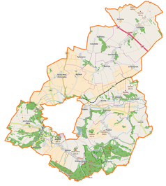 Mapa konturowa gminy wiejskiej Złotoryja, po lewej nieco na dole znajduje się punkt z opisem „Jerzmanice-Zdrój”